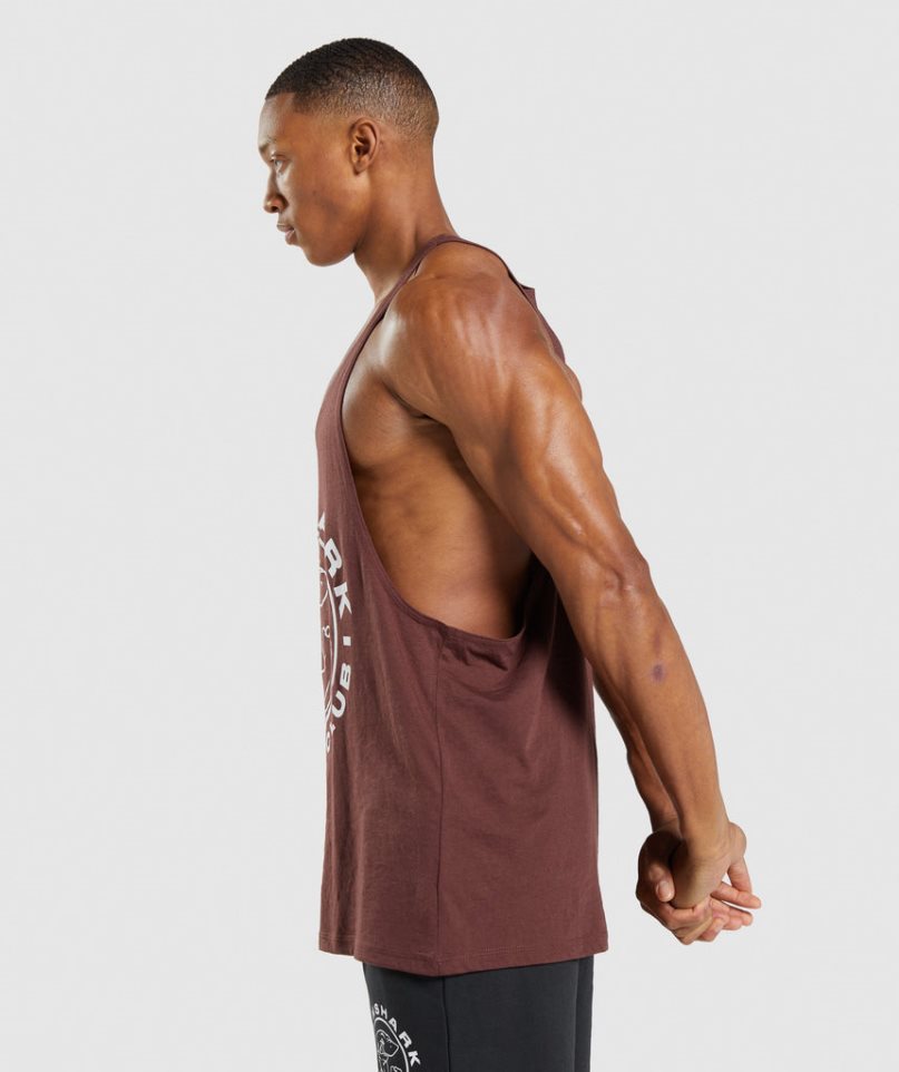 Men's Gymshark Legacy Stringer Tanks Burgundy | CA 63850D